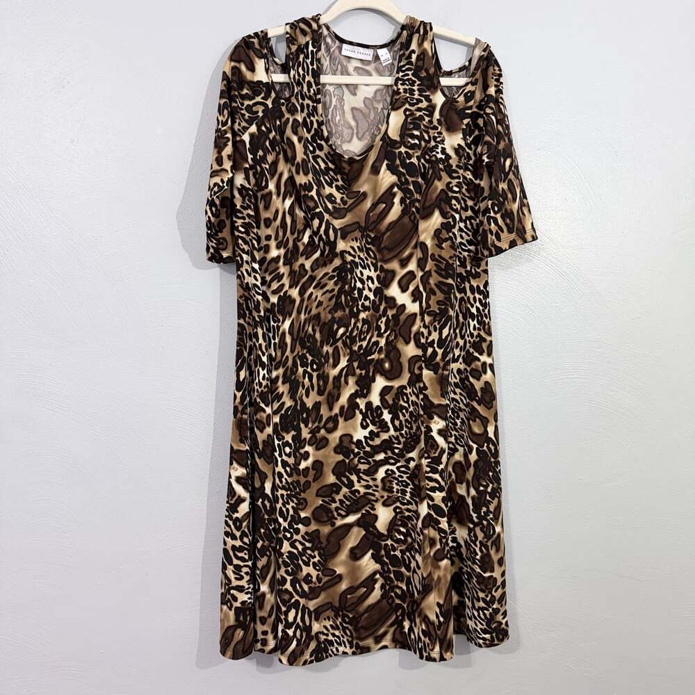 Susan Graver Liquid Knit Leopard Print Cold Shoulder Dress, Size XL